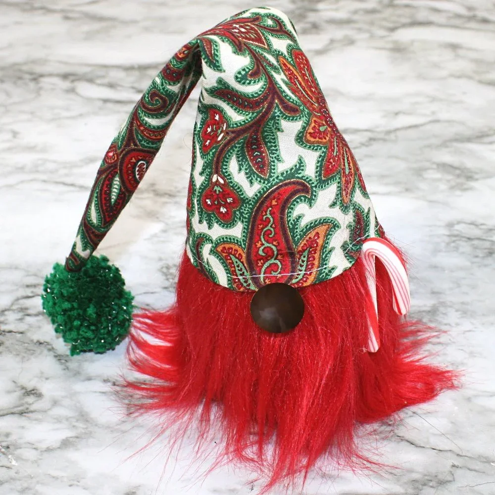HAND CRAFTED Gnome Green Christmas Air Freshener Cover Decor - White Paisley